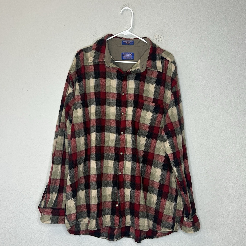 VTG Pendleton Virgin Wool Plaid Check Flannel Button Up Shirt Men's Size XXL 2XL